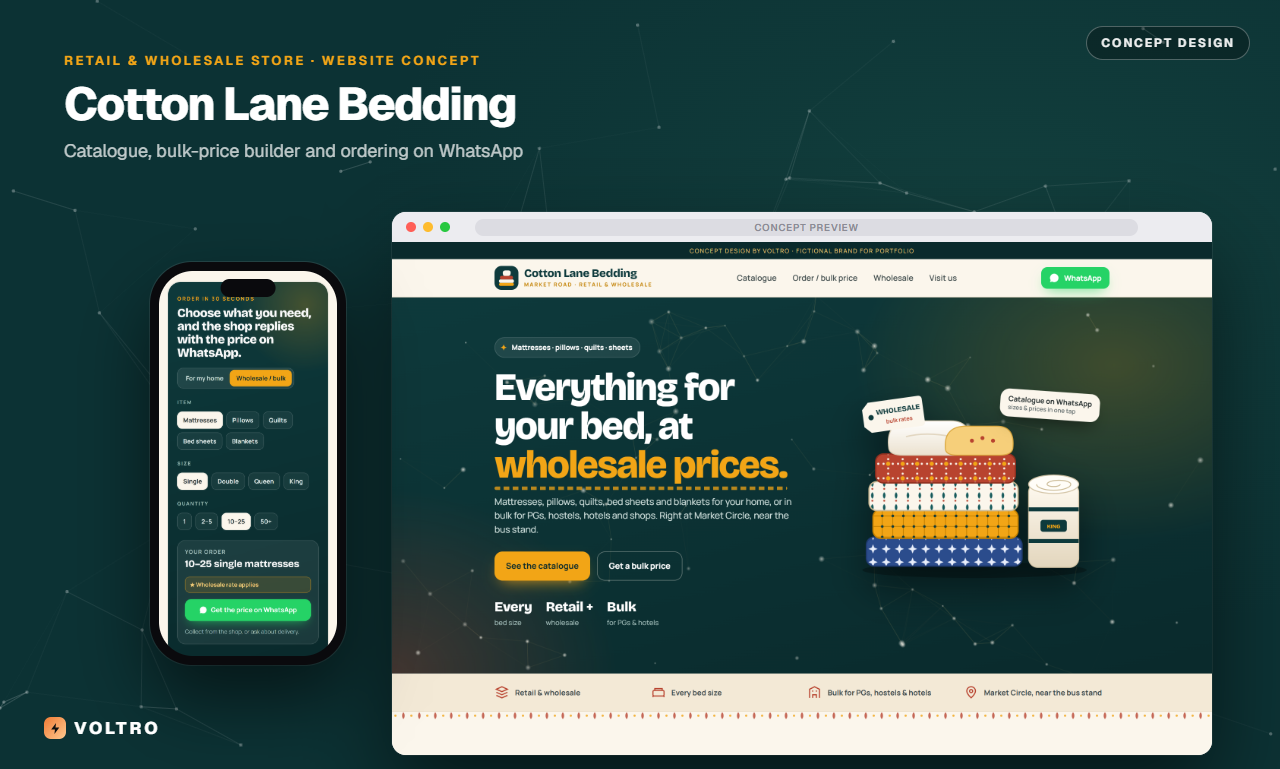 Cotton Lane Bedding concept website on desktop and phone