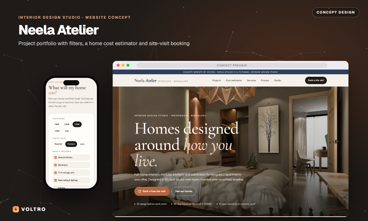 Neela Atelier concept website on desktop and phone