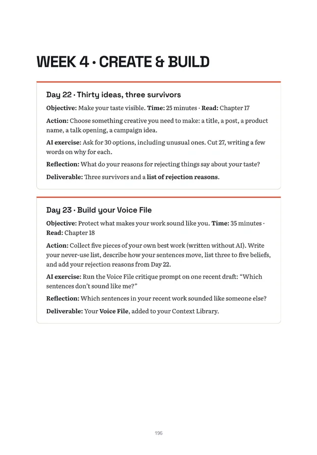 Sample page: day cards from week 4 of the 30-day challenge